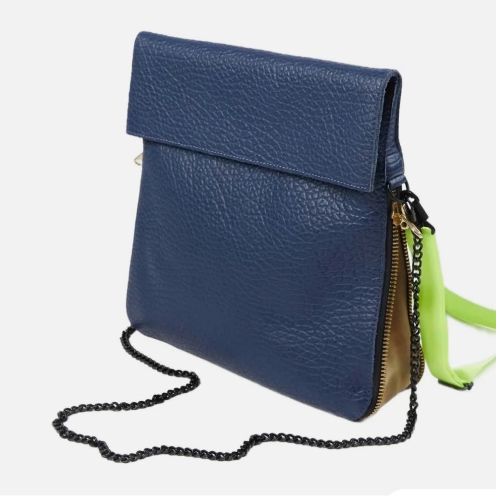 Ampersand As Apostrophe Buffalo Parcel Navy Pebbled Leather Crossbody Bag NWT